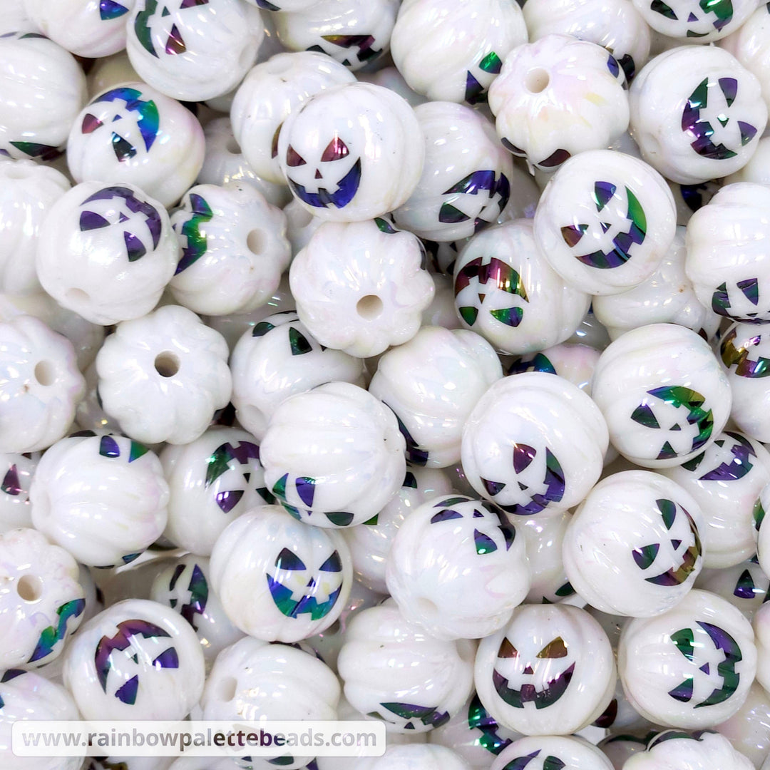 16mm AB White Pumpkin Print Acrylic Beads Beads