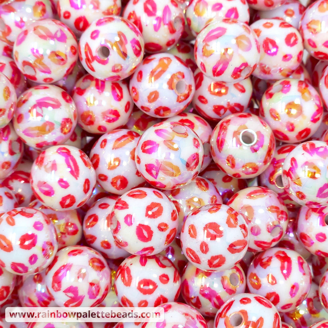 16mm AB Valentine’s Lips Acrylic Beads White Beads