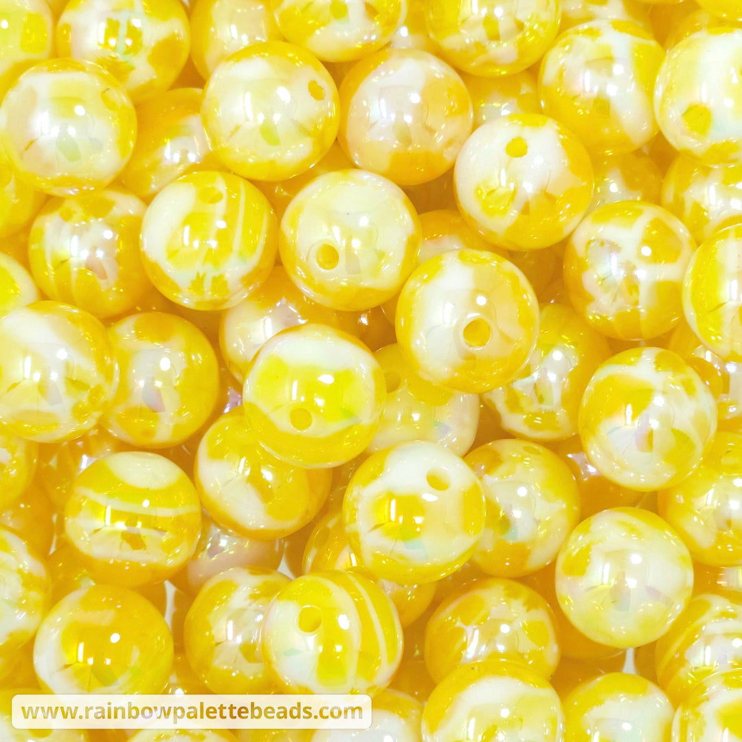 16mm AB Yellow Marbled Acrylic Beads Beads
