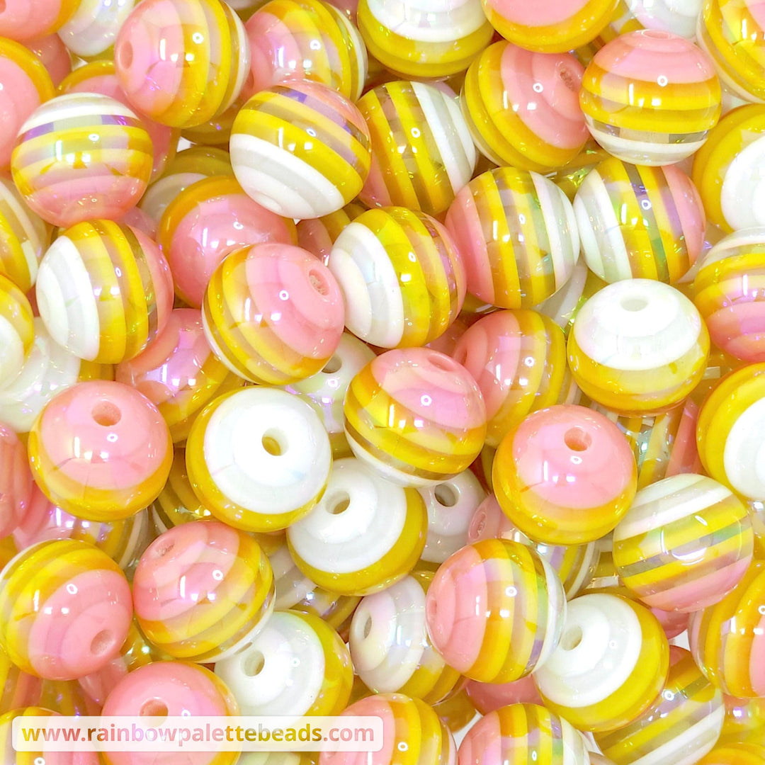 16mm Yellow/White/Pink Stripe Acrylic Beads **discontinued** Beads