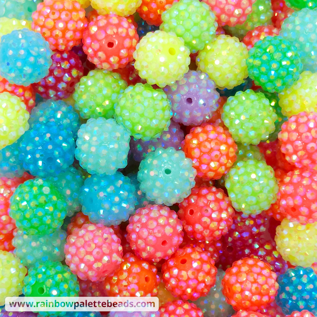 16mm Assorted AB Neon Acrylic Rhinestone Bead Mix (10 beads) Beads