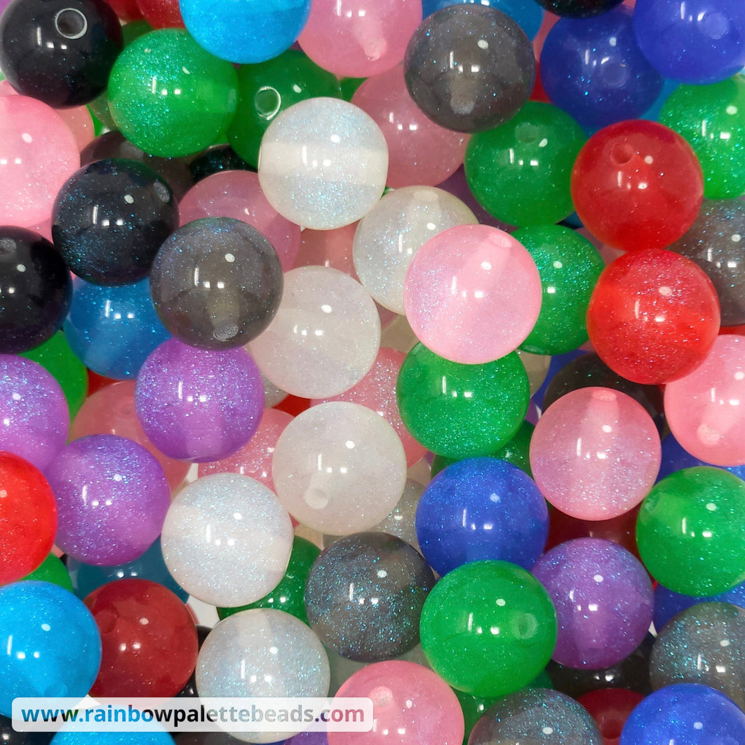 16mm Assorted Color Bright Glitter Shimmer Acrylic Bead Mix (10 beads) Beads