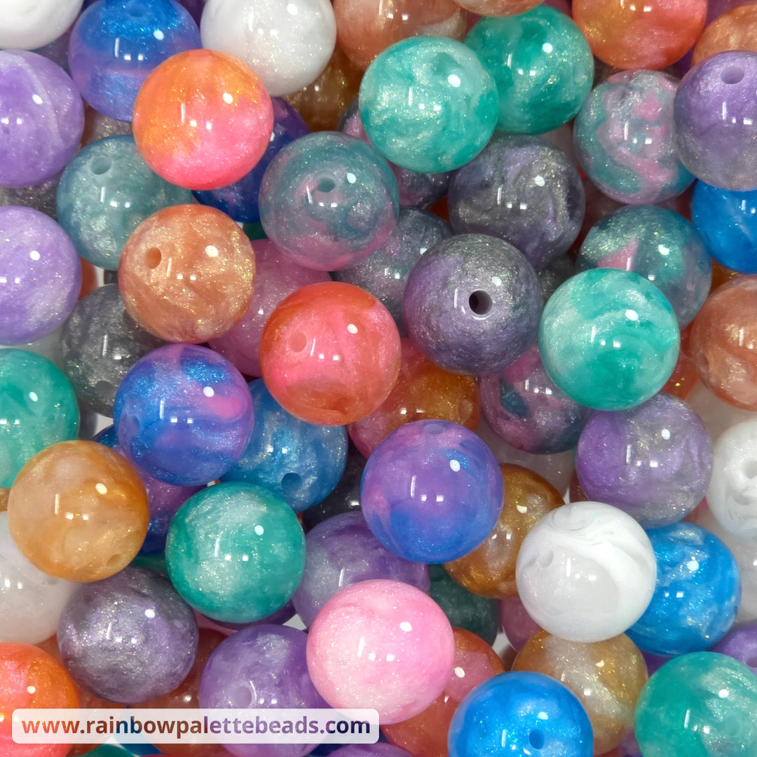 16mm Assorted Color Glitter Storm Shimmer Acrylic Bead Mix (10 beads) - Beads