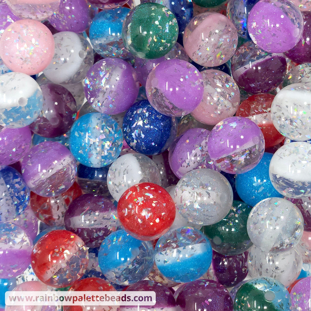16mm Assorted Color Iridescent Party Glitter Acrylic Bead Mix (10 beads) Beads