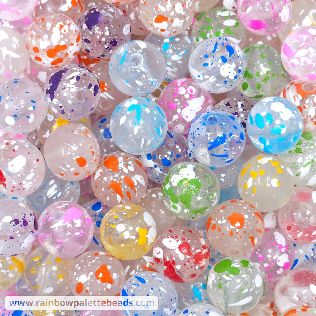 16mm Assorted Color Paint Splash (Splatter) Clear Acrylic Bead Mix (10 beads) Beads