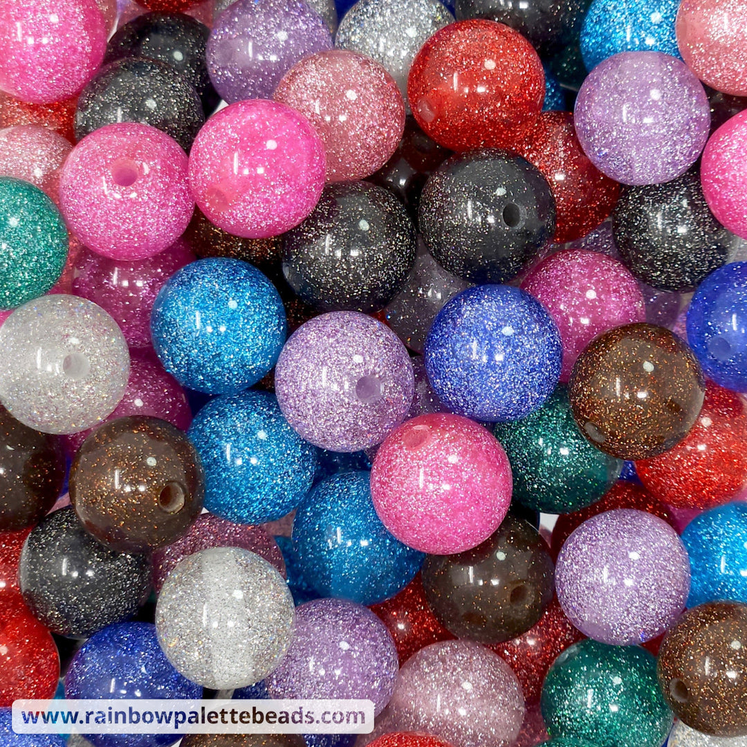 16mm Assorted Color Sparkly Glitter Acrylic Bead Mix (10 Beads) Beads