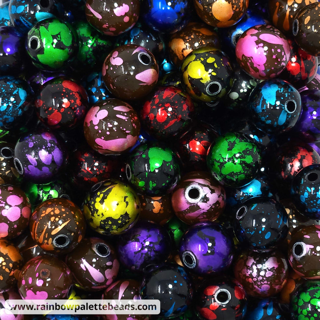 16mm Assorted Metallic Color Splash (Splatter) Black Acrylic Bead Mix (10 beads) Beads
