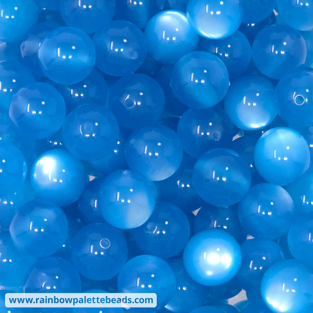 16mm Bright Blue Cat Eye Acrylic Beads - Beads
