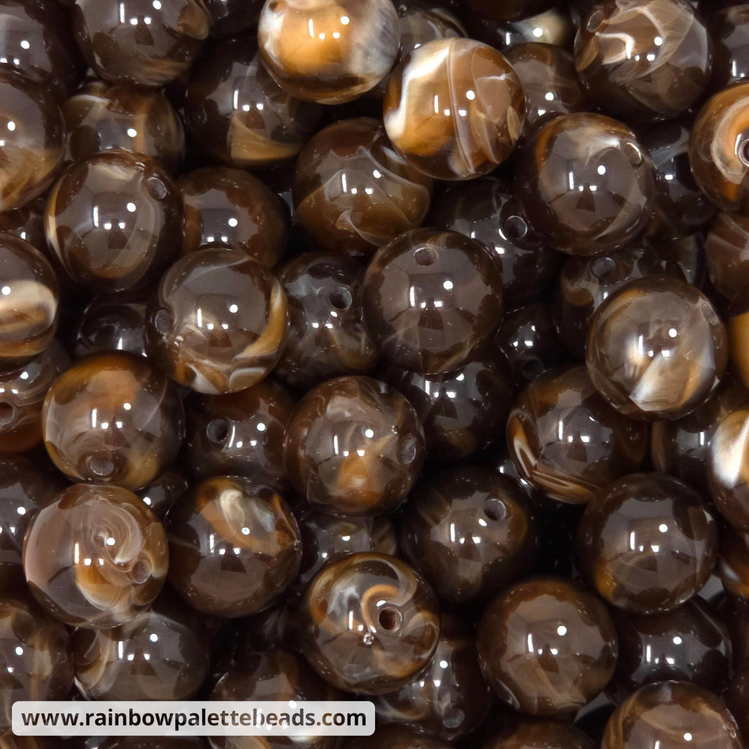 16mm Brown Marble Acrylic Beads (darker batch) - Beads