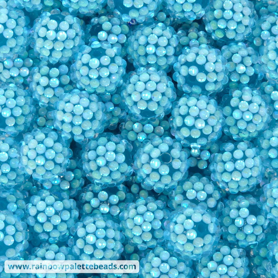 16mm Aqua Iridescent Illusion Berry Rhinestone Acrylic Beads - Beads