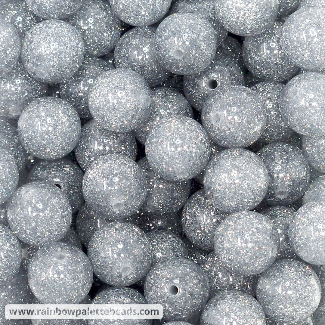 16mm Dense Silver Glitter Acrylic Beads Beads