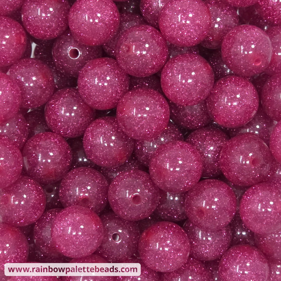 16mm Fuchsia Pink Glitter Acrylic Beads - Beads
