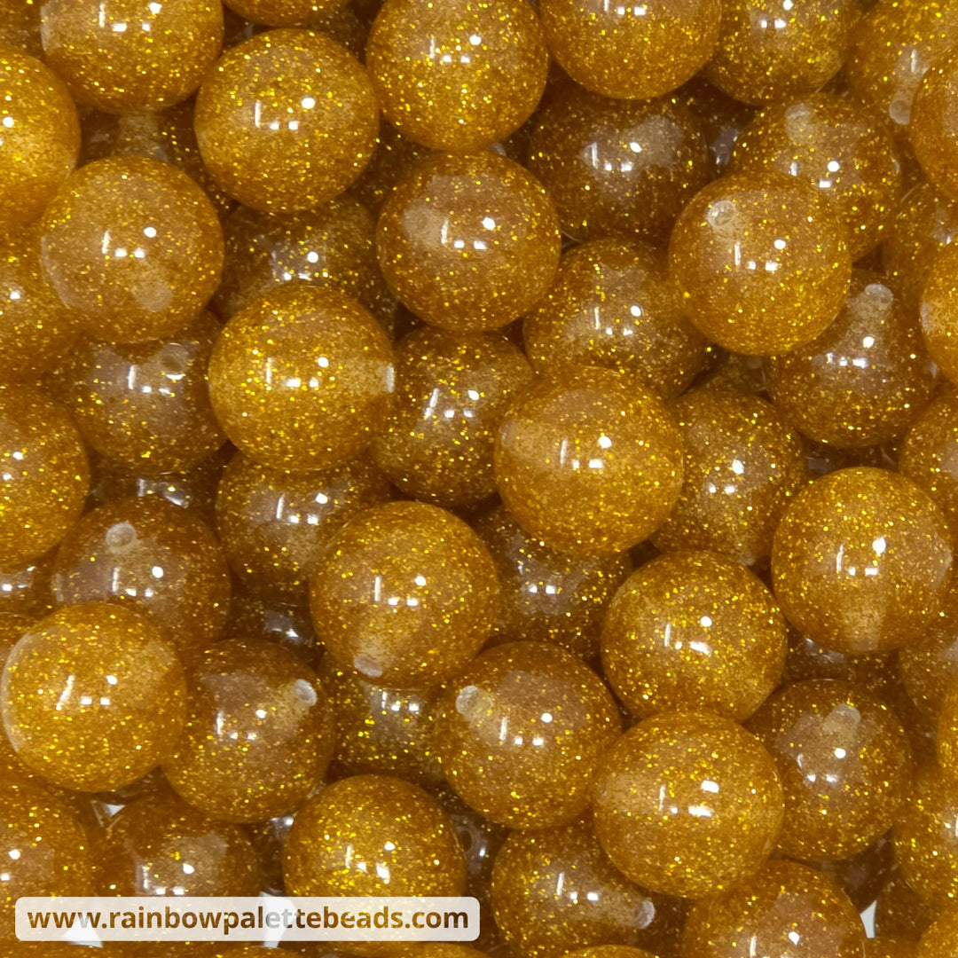 16mm Golden Yellow Glitter Acrylic Beads - Beads