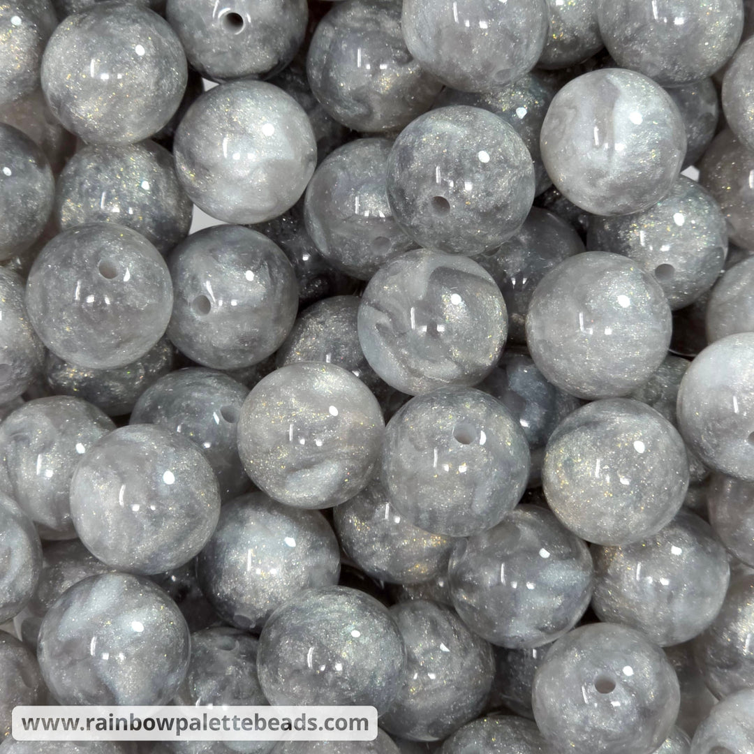16mm Gray Glitter Storm Shimmer Acrylic Beads - Beads