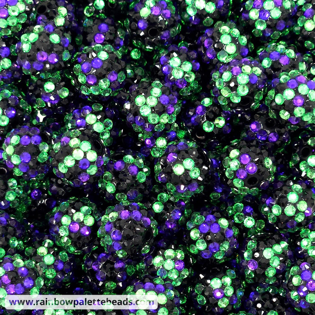 16mm Green/Purple/Black Confetti Rhinestone Beads Beads