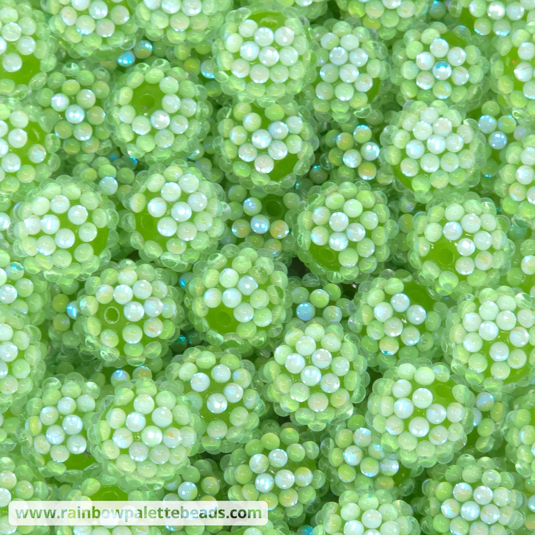 16mm Light Green Iridescent Illusion Berry Rhinestone Acrylic Beads - Beads