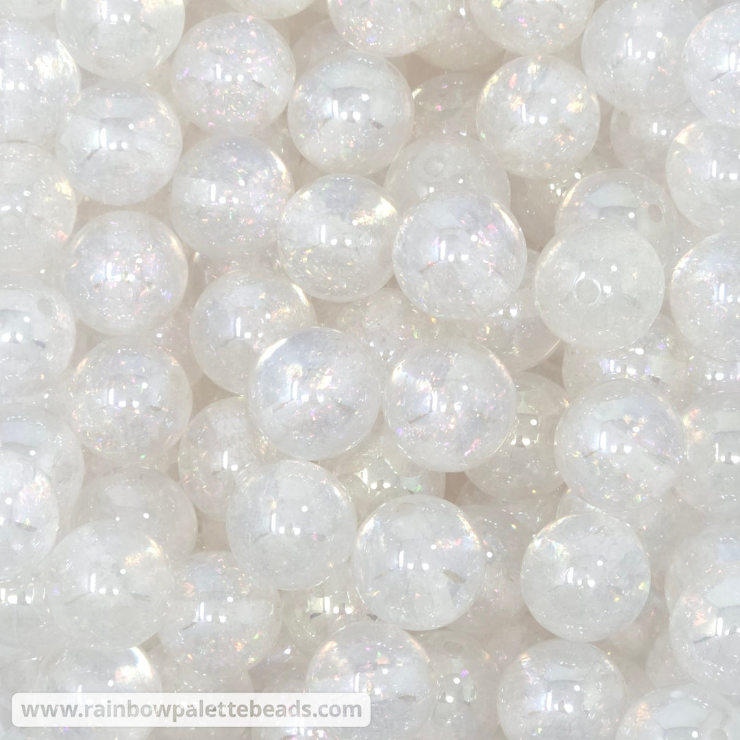 16mm Light UV White-Clear Holographic Surprise Glitter Acrylic Beads - Beads