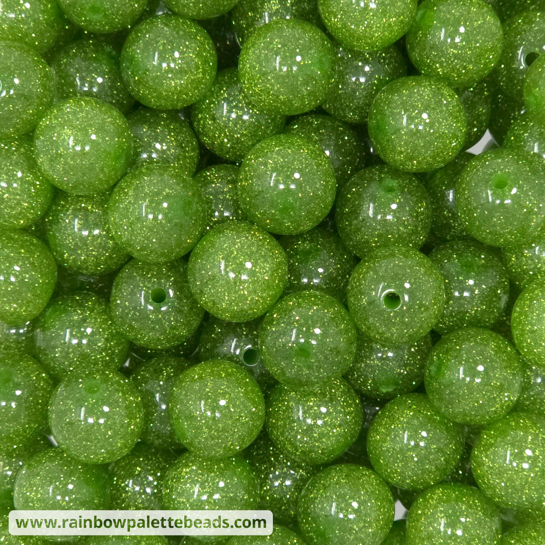 16mm Lime Green Glitter Acrylic Beads - Beads