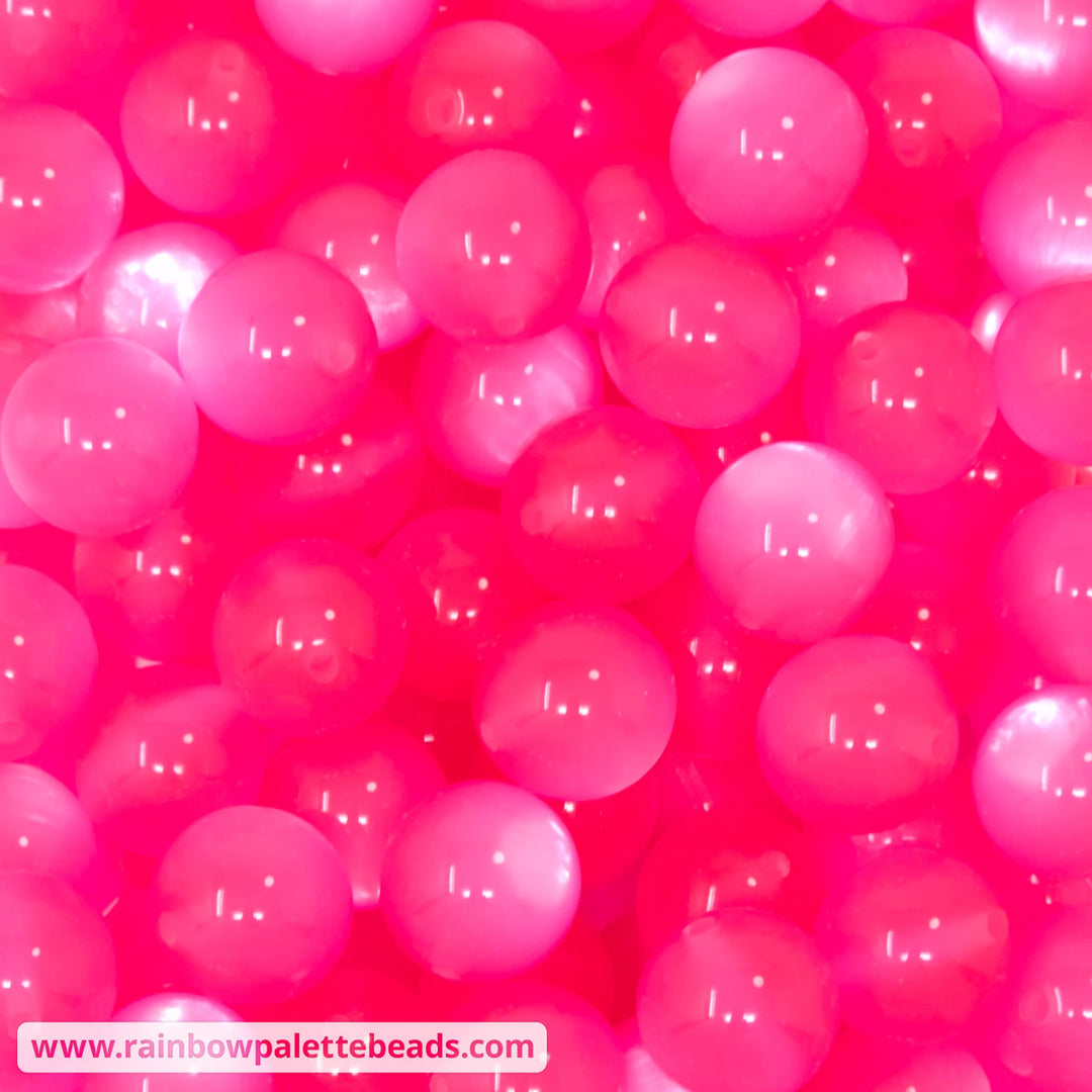 16mm Neon Pink Cat Eye Acrylic Beads - Beads