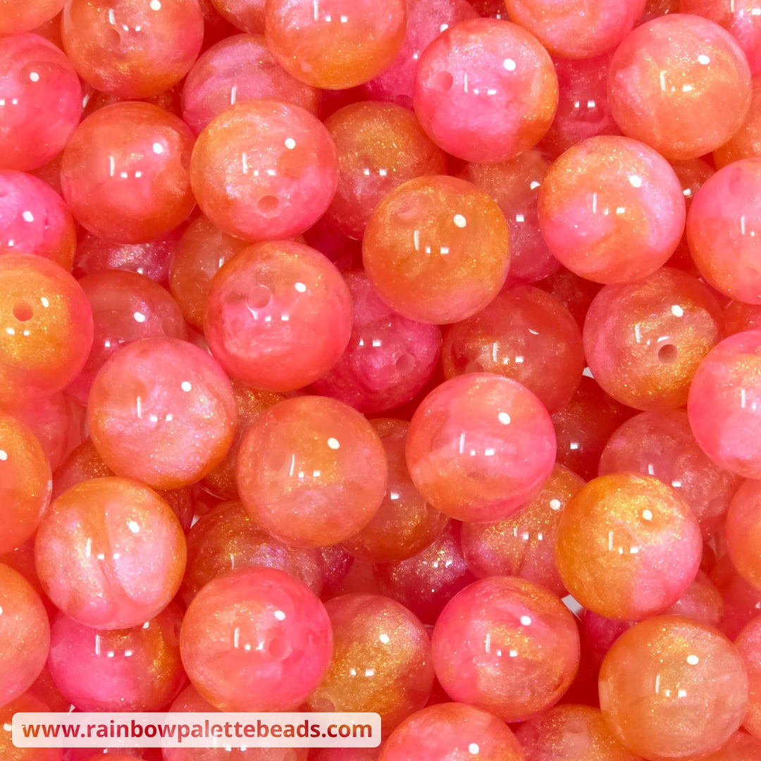 16mm Orange/Pink Glitter Storm Shimmer Acrylic Beads - Beads