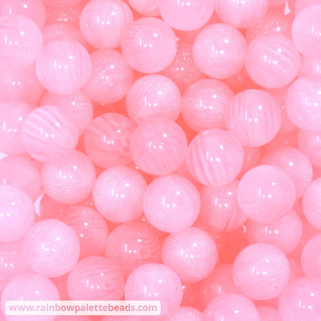 16mm Bubblegum Pink Stripe Glitter Acrylic Beads Beads