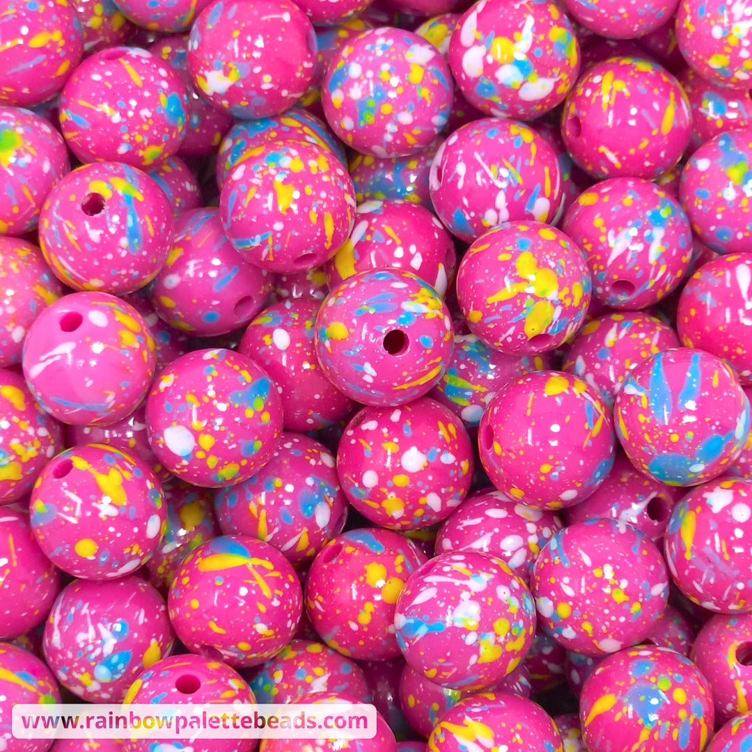 16mm Pink Bead Paint Splash (Splatter) Acrylic Beads Beads