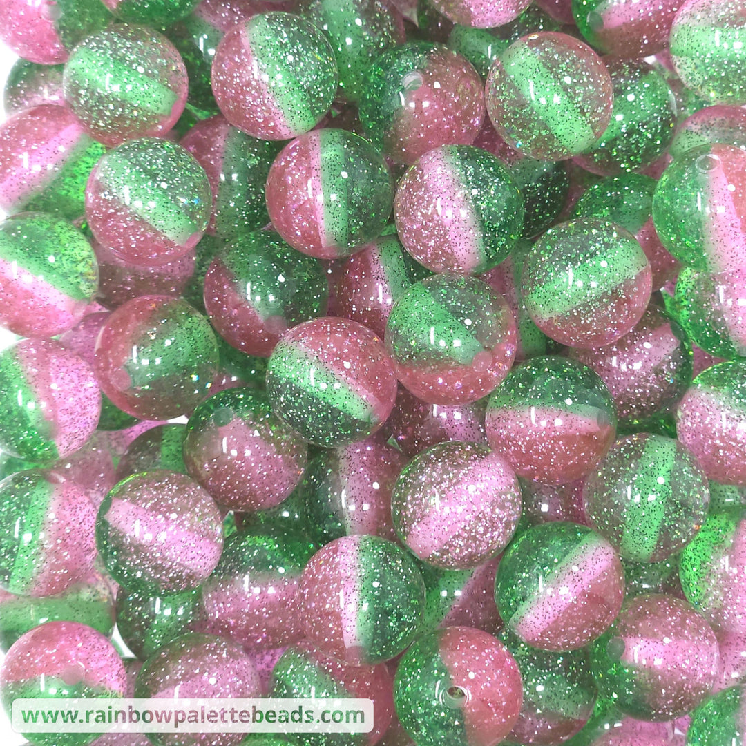 16mm Pink/Green Duos Glitter Acrylic Beads Beads