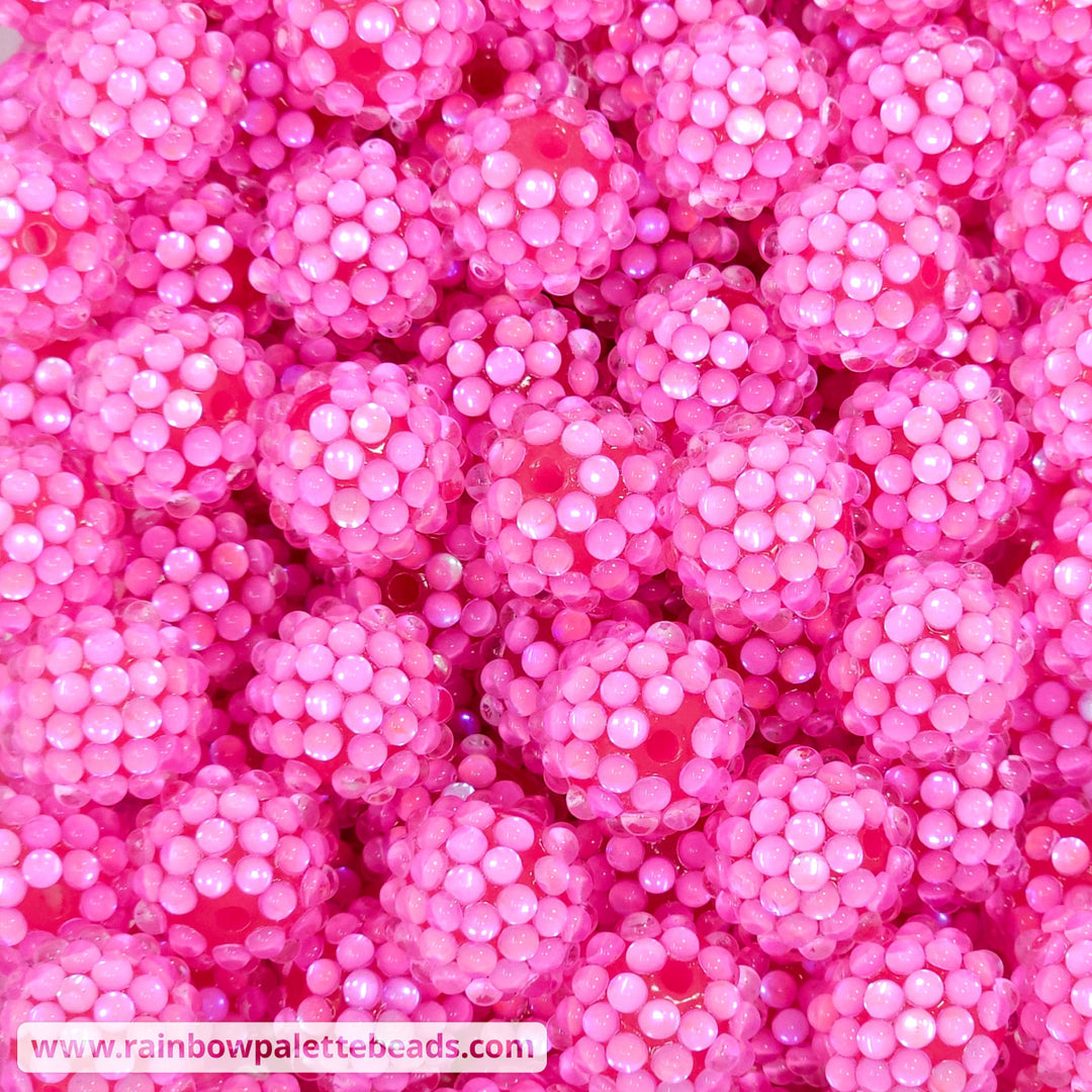 16mm Pink Iridescent Illusion Berry Rhinestone Acrylic Beads - Beads
