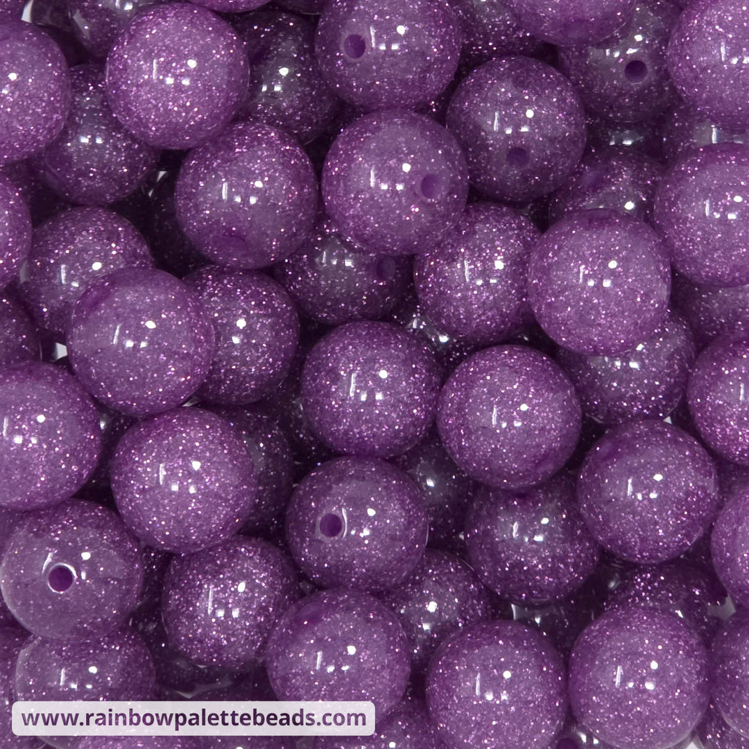 16mm Purple Glitter Acrylic Beads - Beads