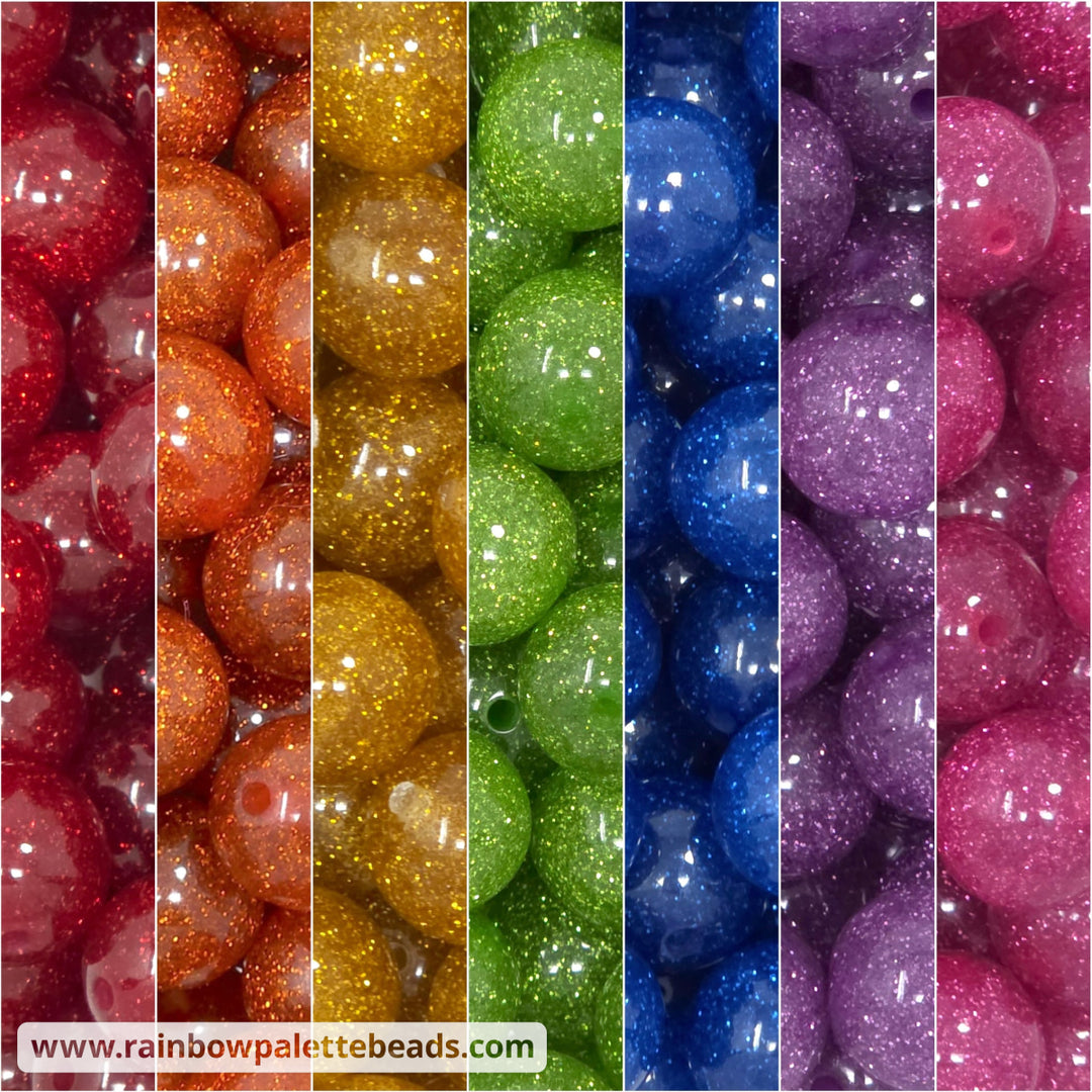 16mm Rainbow Colors Glitter Acrylic Bead Mix (35 beads) - Beads
