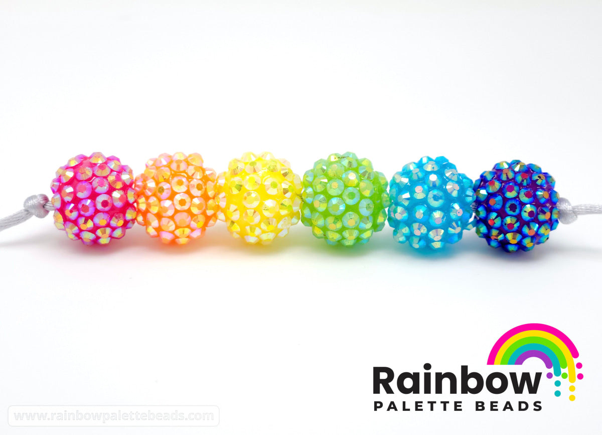 Colourful R Bead 16mm Rainbow Rhinestone Bead Mix (30 beads) - Rainbow Palette Beads
