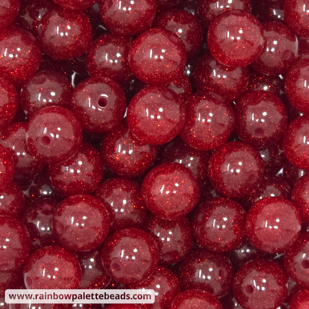 16mm Red Glitter Acrylic Beads - Beads