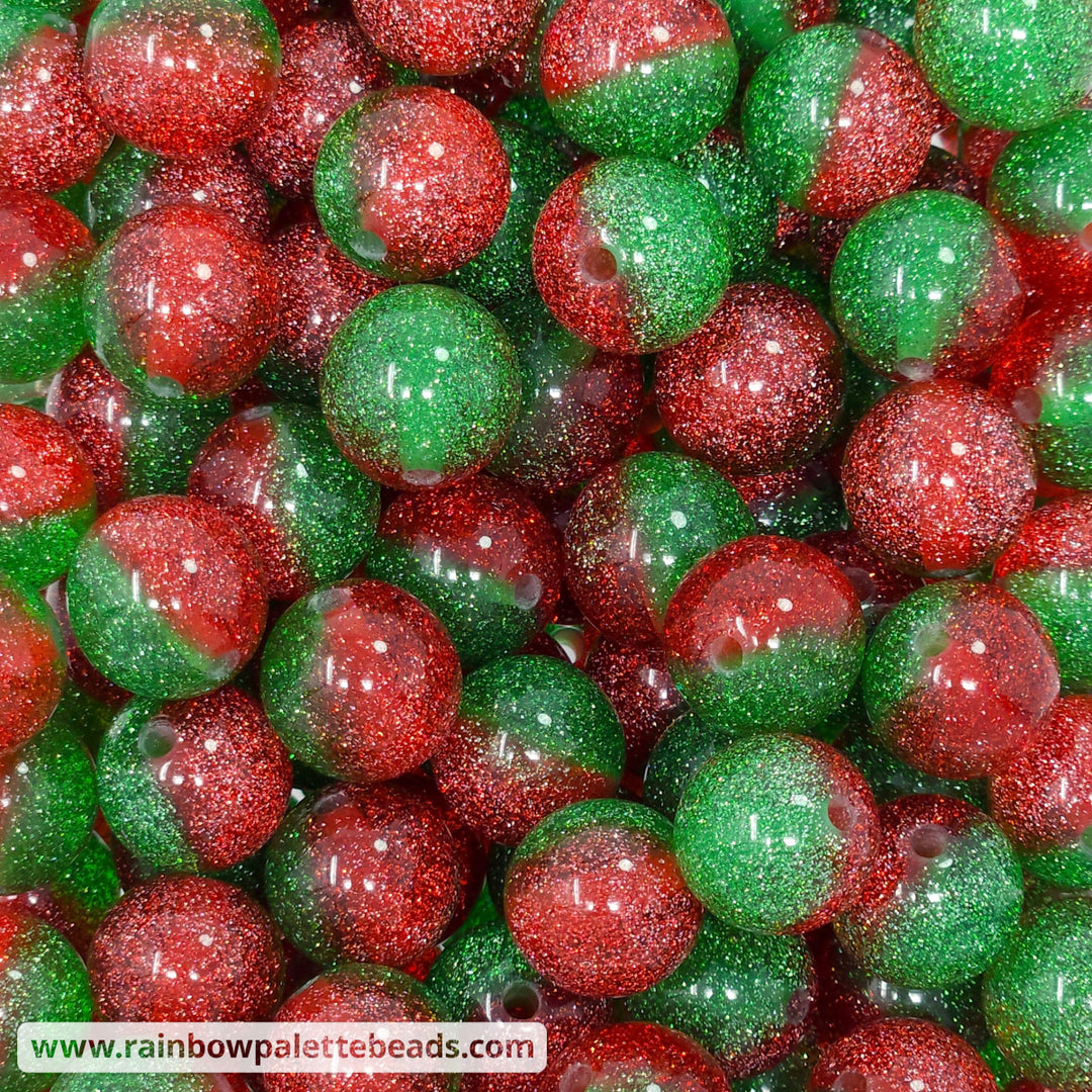 16mm Red/Green Duos Glitter Acrylic Beads Beads