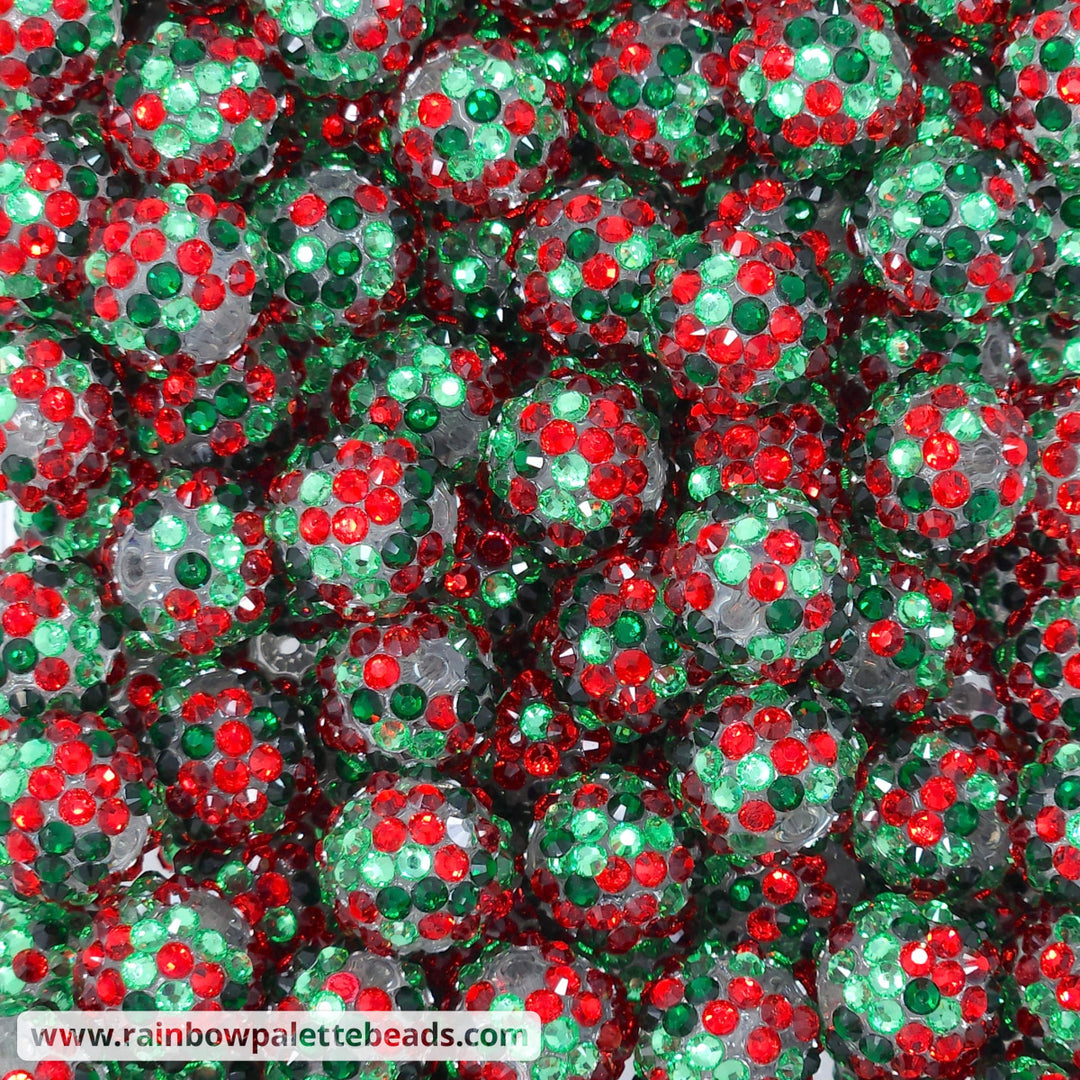 16mm Red & Greens Christmas Confetti Rhinestone Beads Beads