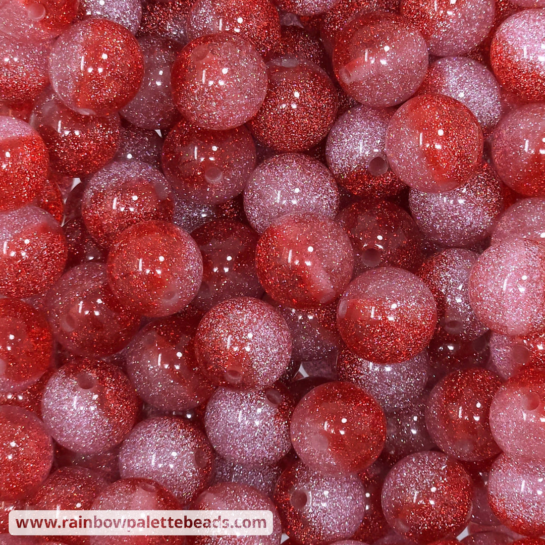 16mm Red/Pink Duos Glitter Acrylic Beads Beads