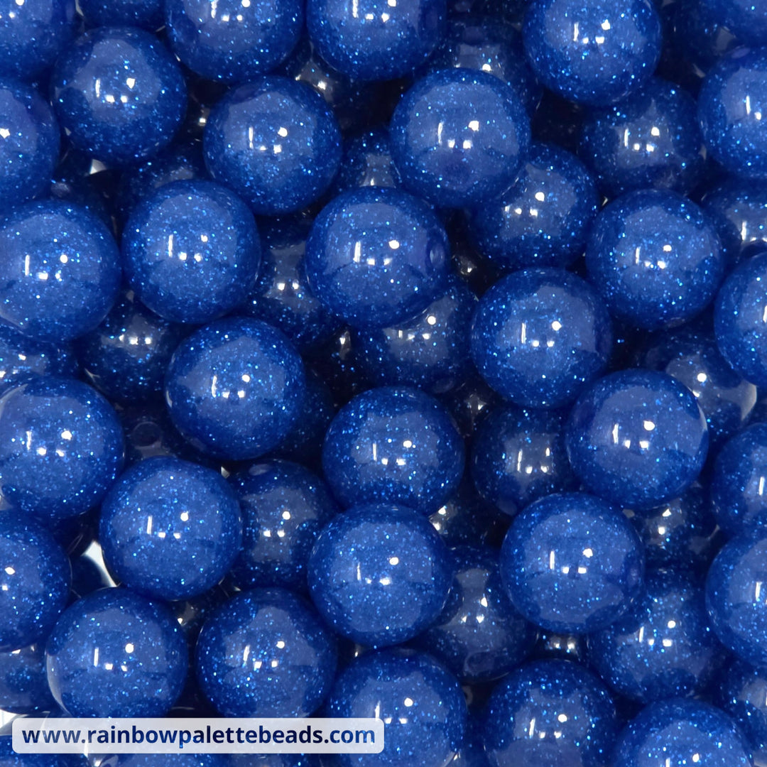 16mm Royal Blue Glitter Acrylic Beads - Beads