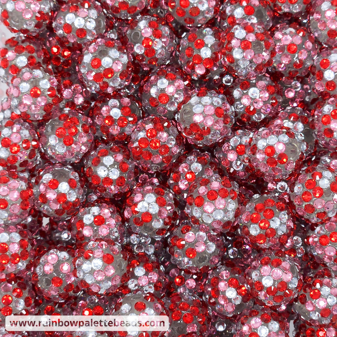 16mm Silver/Red/Pink Confetti Rhinestone Beads Beads