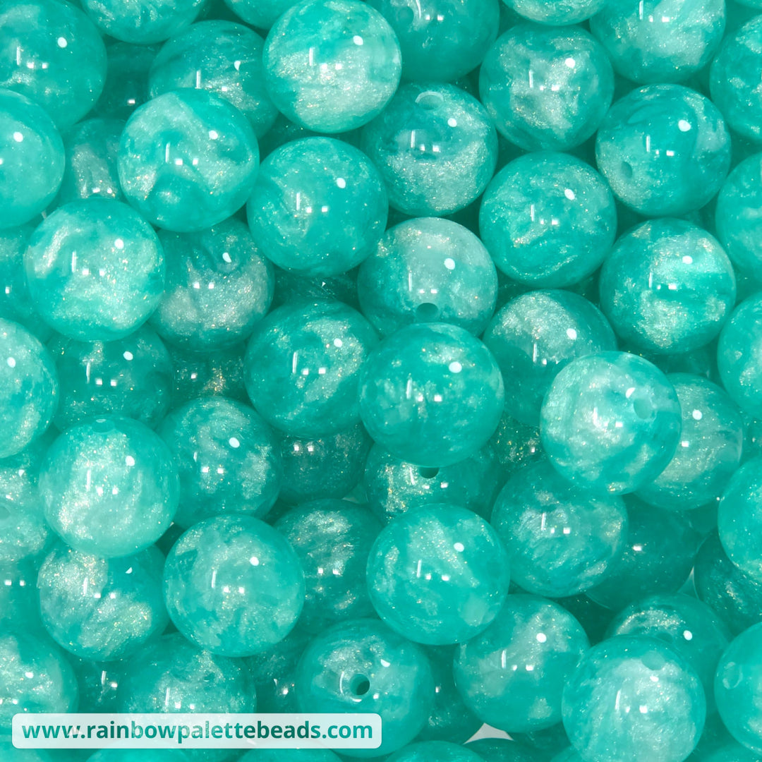 16mm Turquoise Glitter Storm Shimmer Acrylic Beads - Beads