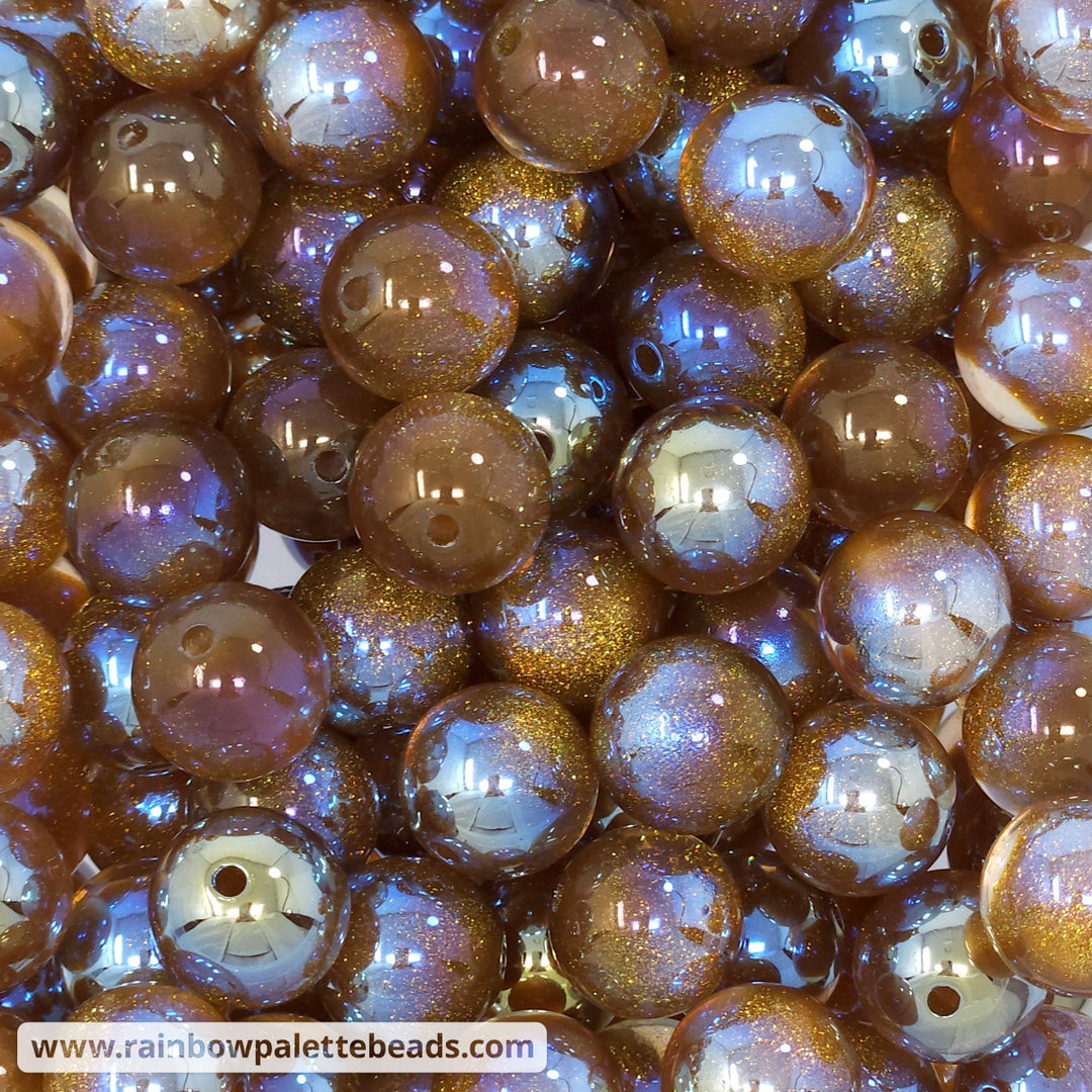 16mm UV/AB Amber Brown Glitter Core Acrylic Beads Beads