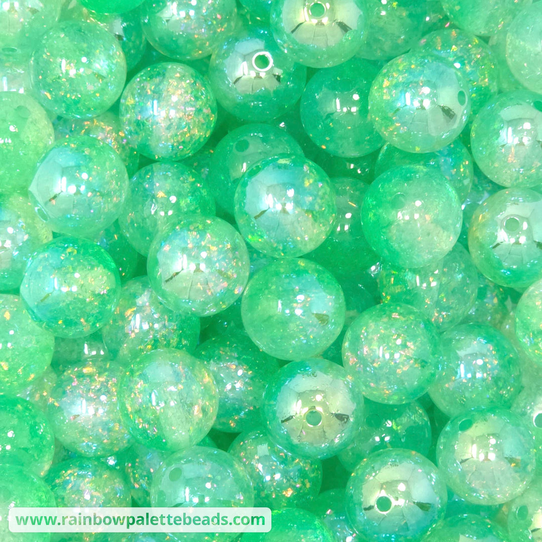 16mm UV/AB Bright Green Holographic Surprise Glitter Acrylic Beads - Beads