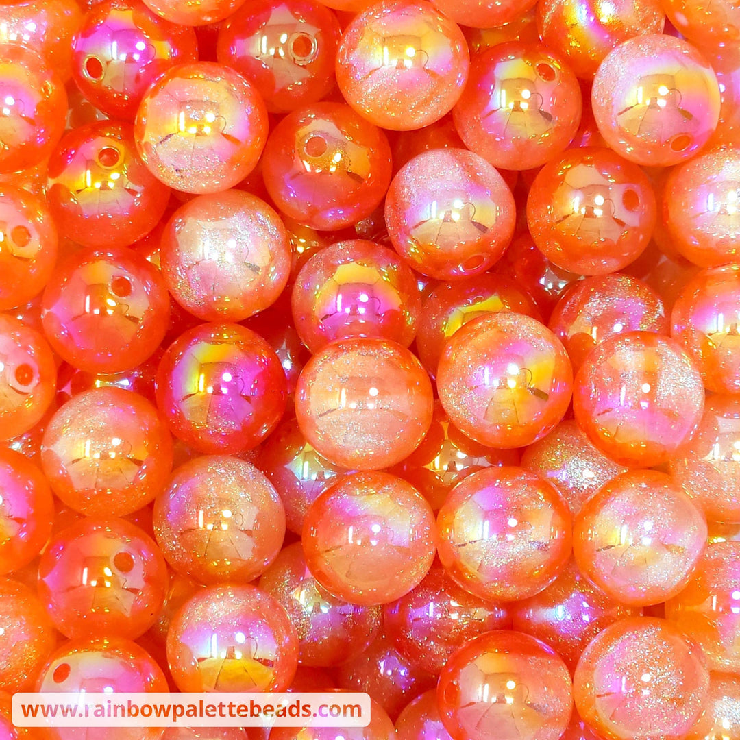 16mm UV/AB Bright Orange Glitter Shimmer Acrylic Beads Beads