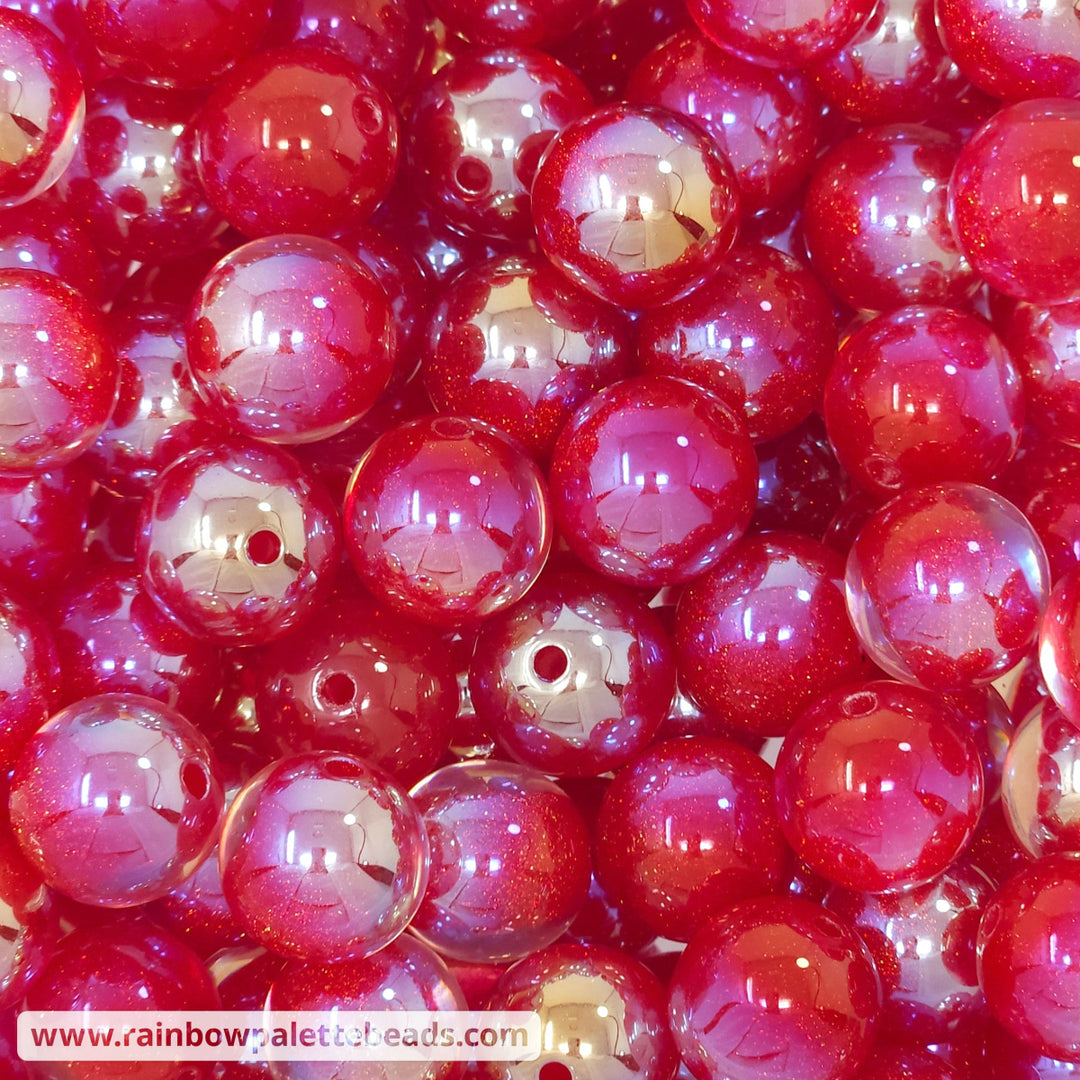16mm UV/AB Cherry Red Glitter Core Acrylic Beads Beads