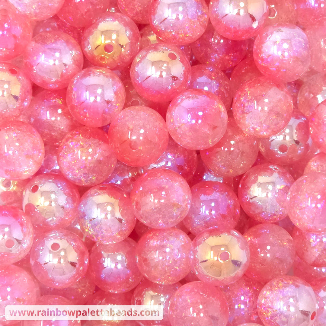 16mm UV/AB Coral Pink Holographic Surprise Glitter Acrylic Beads - Beads