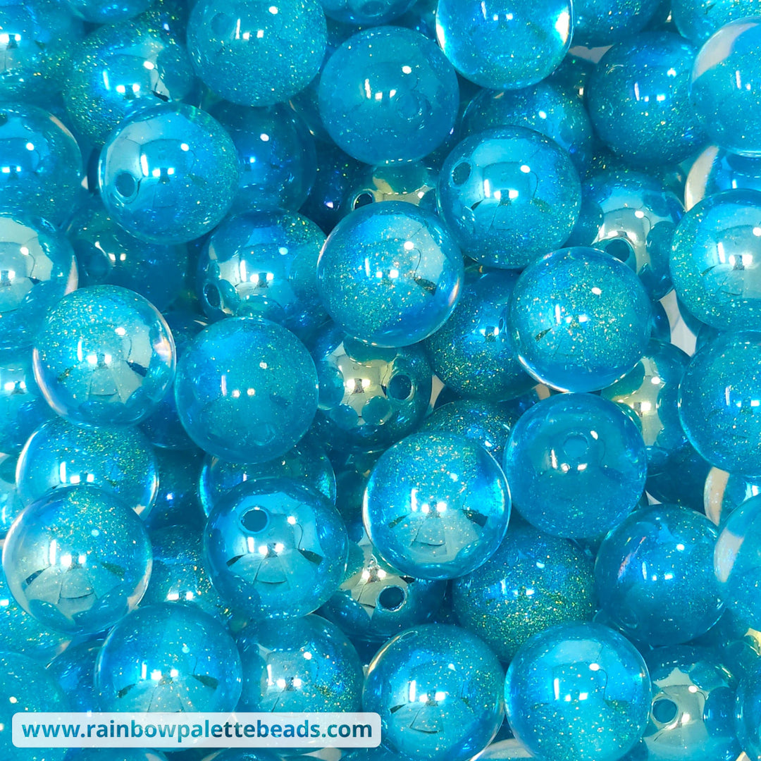 16mm UV/AB Cyan Sparkle Glitter Core Acrylic Beads Beads