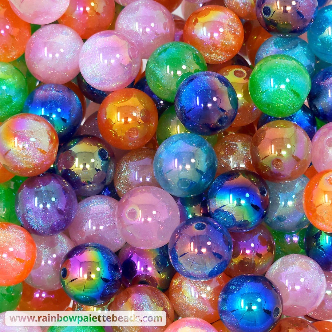 16mm UV AB Glitter Shimmer Acrylic Bead Mix (10 beads) Beads