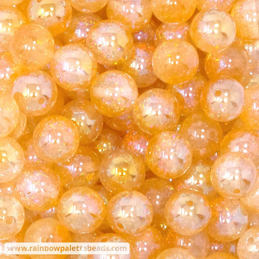 16mm UV/AB Golden Yellow-Orange Holographic Surprise Glitter Acrylic Beads - Beads