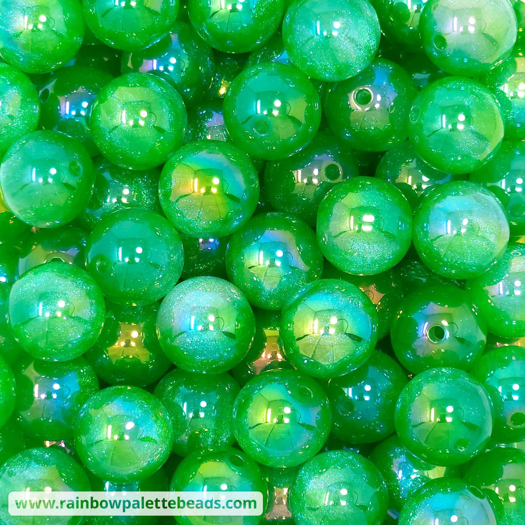16mm UV/AB Kelly Green Glitter Shimmer Acrylic Beads Beads