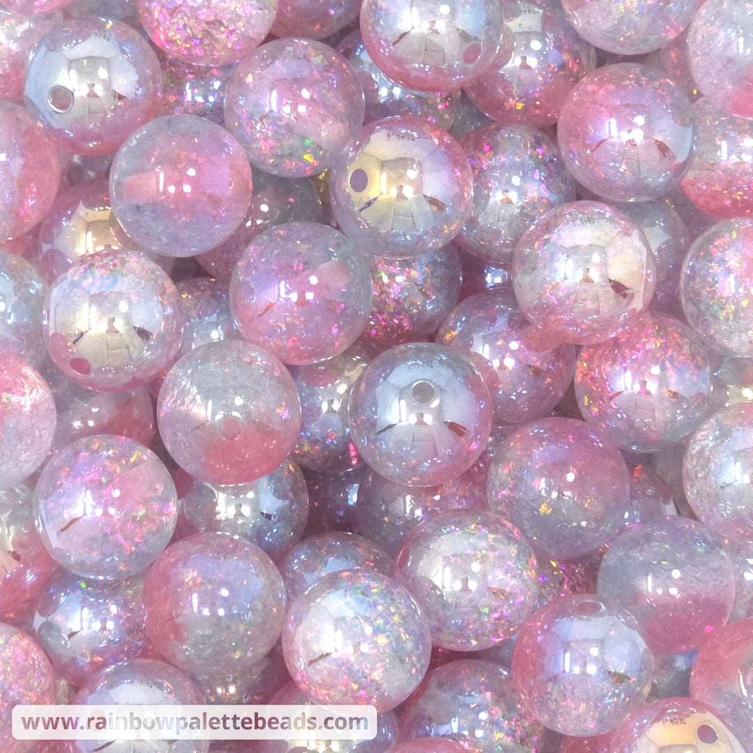 16mm UV/AB Lightest Pink-Blue Holographic Surprise Glitter Acrylic Beads - Beads