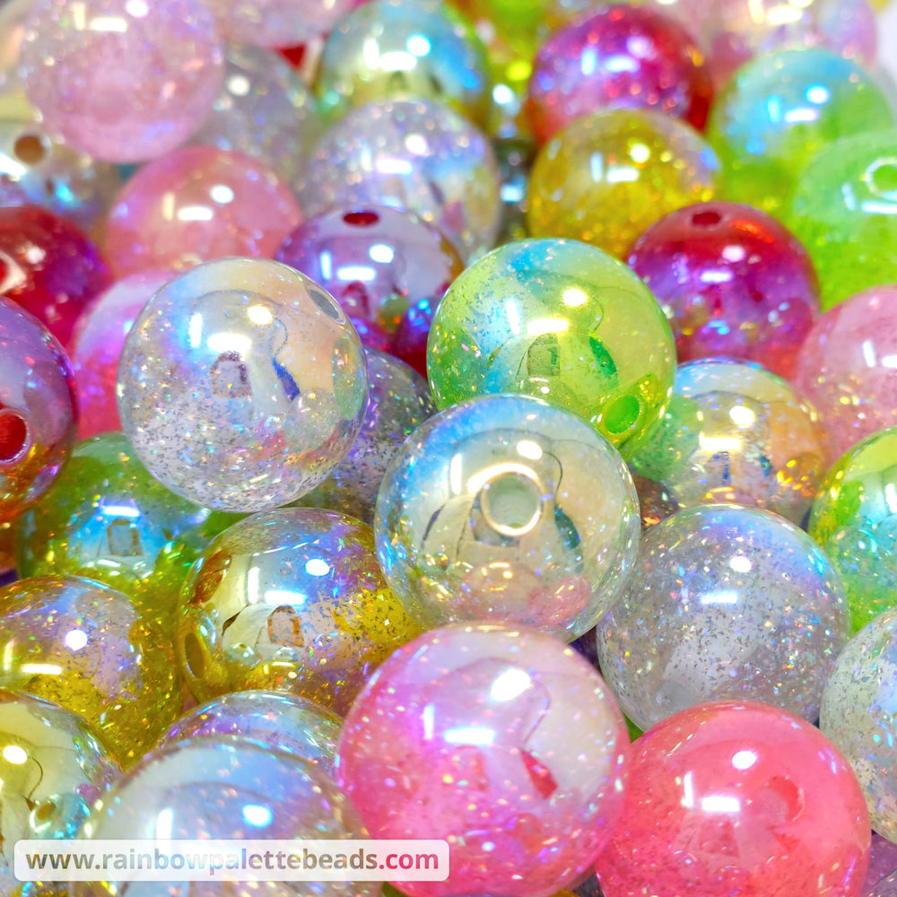 16mm UV AB Rockstar Iridescent Glitter Acrylic Bead Mix (10 beads) Beads