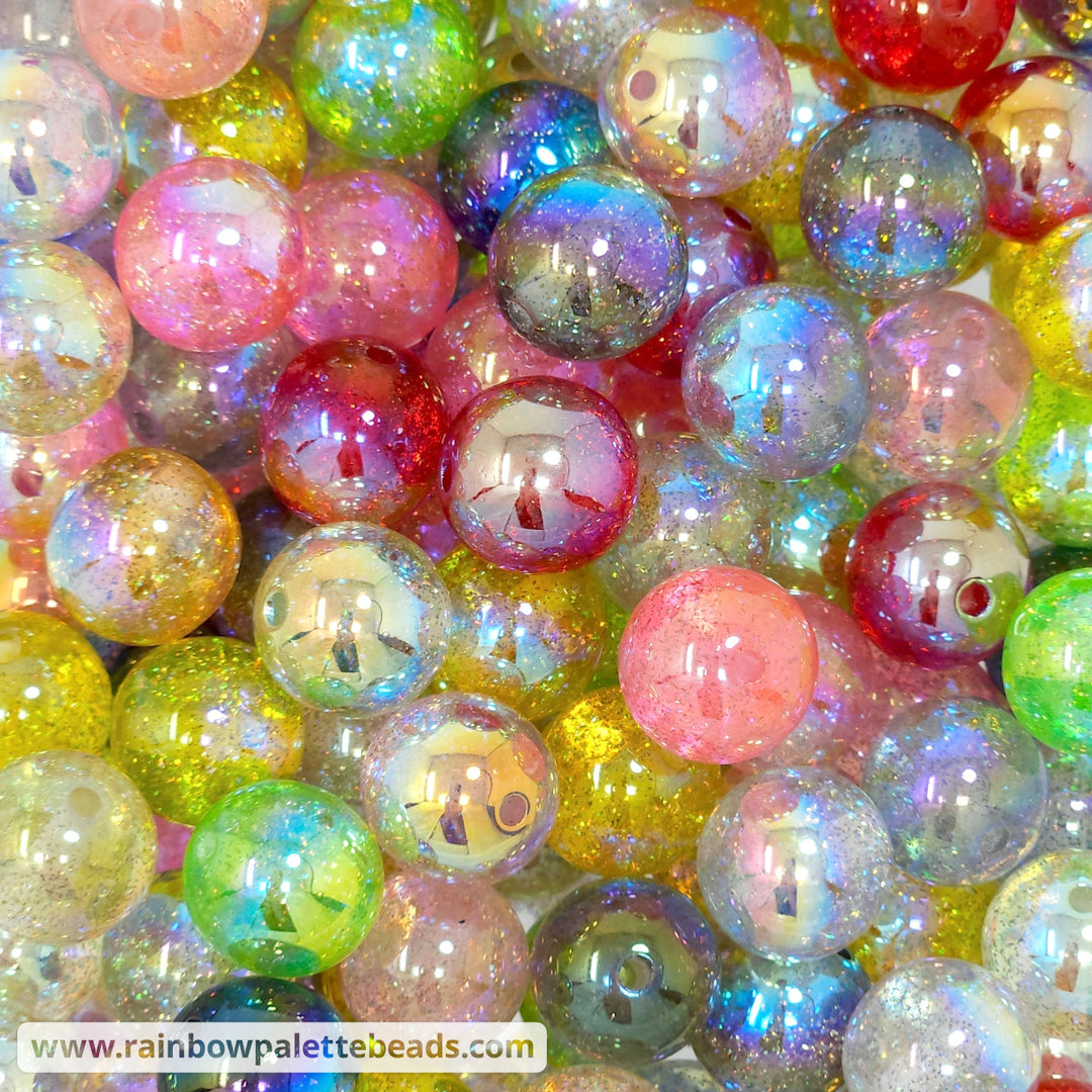 16mm UV AB Rockstar Iridescent Glitter Acrylic Bead Mix (10 beads) Beads